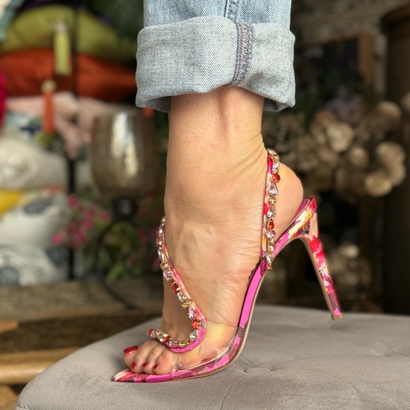 Jessica Simpson Shoes - Floral sexy dressy sandals with rhinestones pink heels